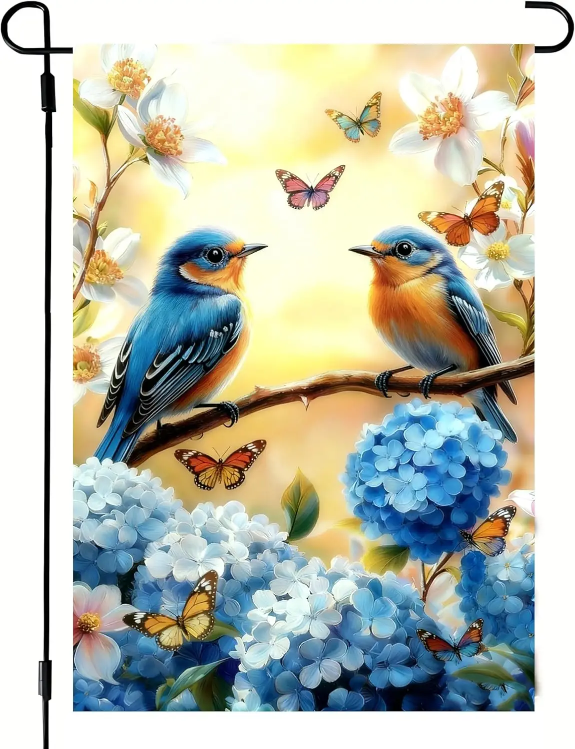 Spring Summer Hydrangea Bluebird Garden Flags for Outside 12x18 Double Sided, Small Burlap Farmhouse Floral Welcome Yard Law AAS
