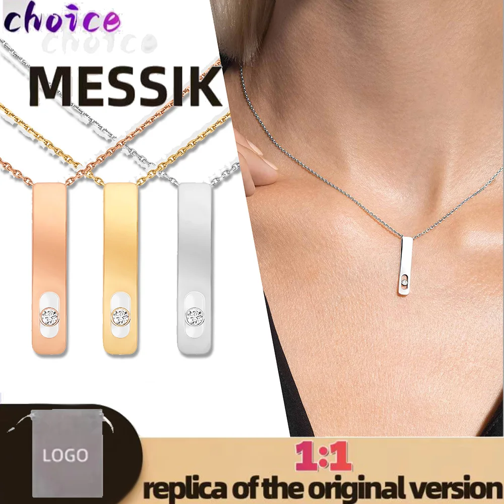 Pure silver s925 luxury brand messik design MY FIRST DIAMOND series women's rectangular strip simple necklace