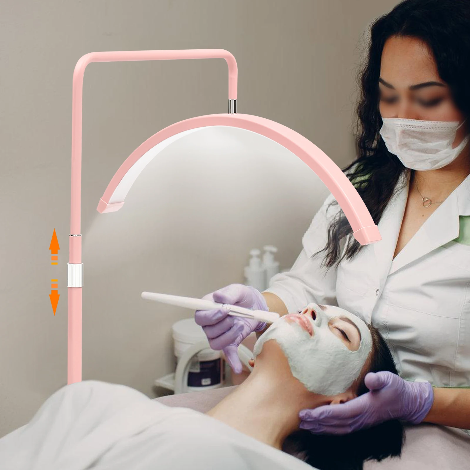 

Adjustable Half-Moon Floor Lamp 10-Level Dimming, 3200K-5600K CCT, Eye-Care LED, Remote Control Perfect for Lash Extensions & Re