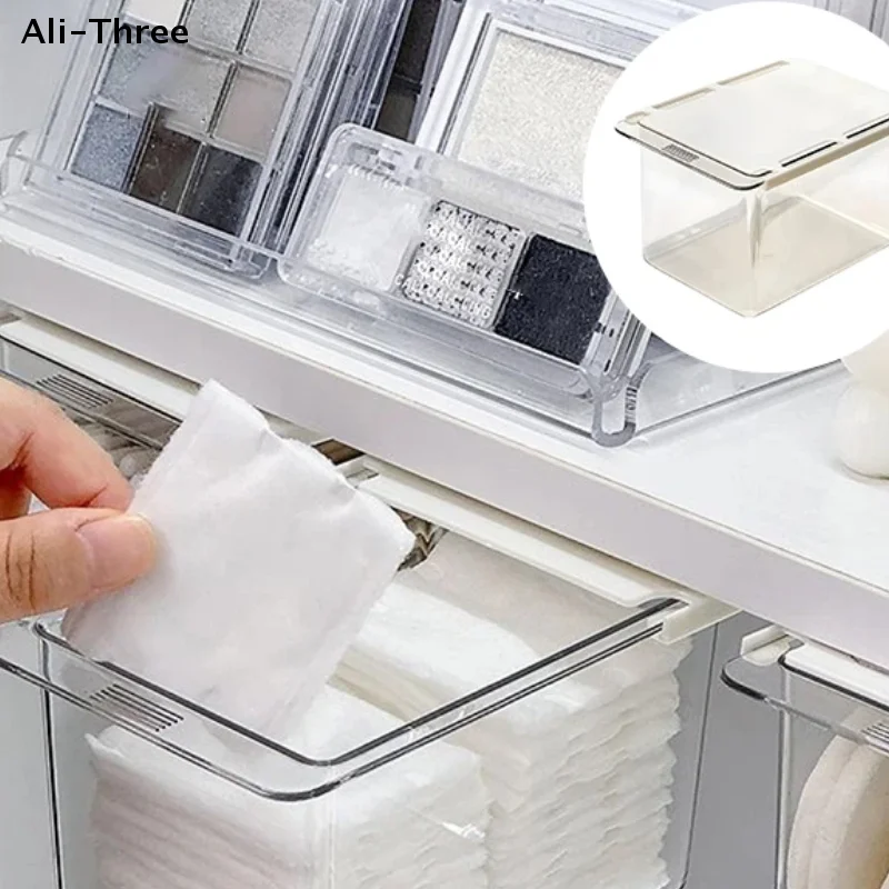 1Pcs Drawer Style Storage Box Under The Mirror Cabinet Transparent Bathroom Cotton Stick Makeup Cotton Bathroom Pull-Out Storage