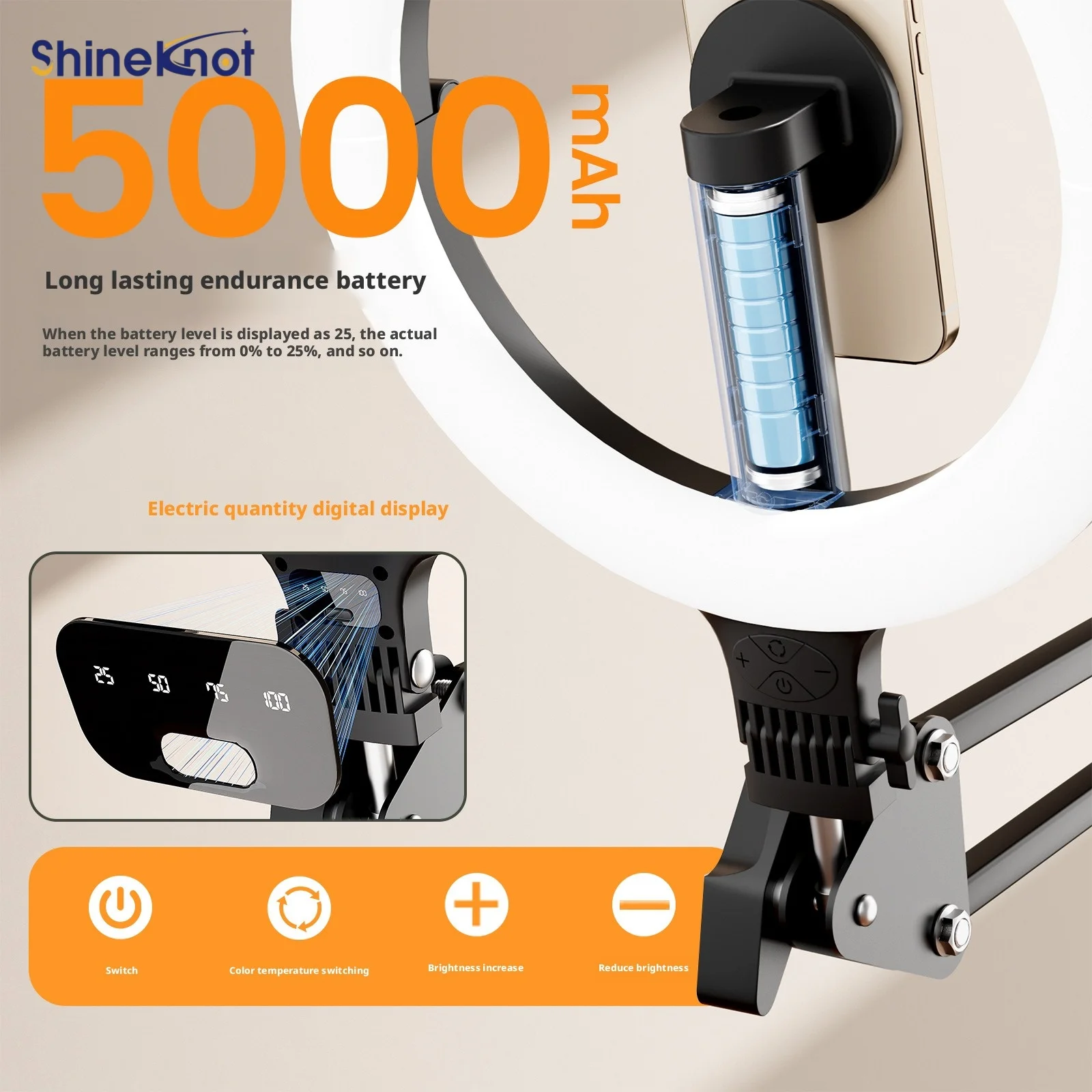 SHINEKNOT Cantilever Fill Lamp Magnetic Handheld Photography Lamp Foldable Phone Holder Ring Light LED Beauty Light Rechargeable