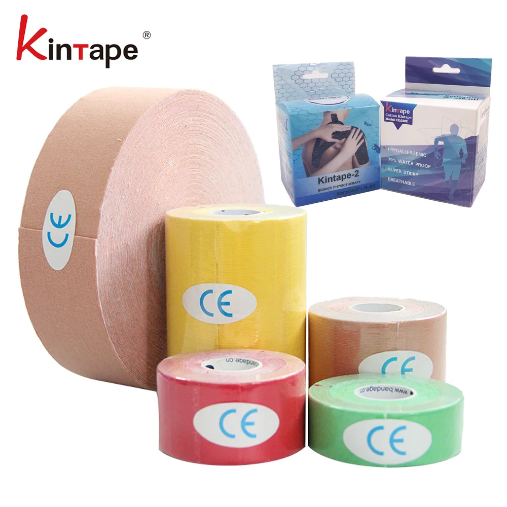 Cinta de kinesiología de alta calidad 5cm x 5m (24 rollos/lote) caja única uso manual terapia muscular terapéutica Tex 2014 gran oferta