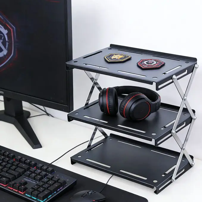 Desktop Organizer Desktop Organizer Carbon Steel Foldable Storage Rack 3 Tier Adjustable Shelf For Office Gaming Desk Bedroom