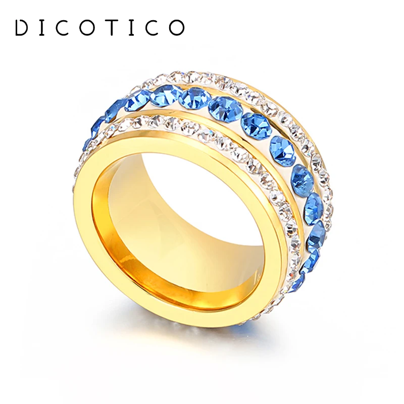 

Fashion Shiny Zircon Large Rings For Women Men Gold Silver Color Stainless Steel Crystal Rhinestone Chunky Rings Famale Jewelry