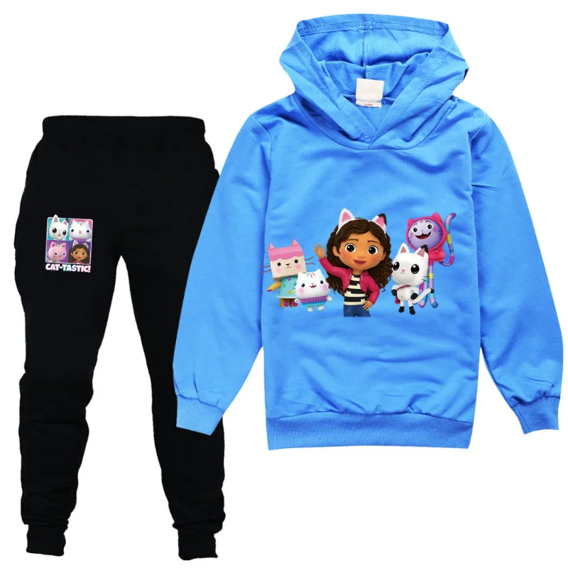 2 Stück Gabby Doolhouse Kinder Langarm Hoodies Jogginghose Kawaii Kleinkind Mädchen Gabbys Katzen Kleidung Teen Jungen Hülsen-Turnschuhe Geschenk