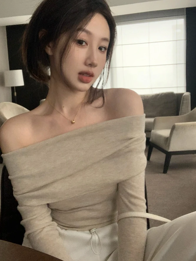 

Ele Long Sve Knitted Sweater Women's Slim Fit One oulder Top Trendy plus Size Warmth Comfortable Commute Sle