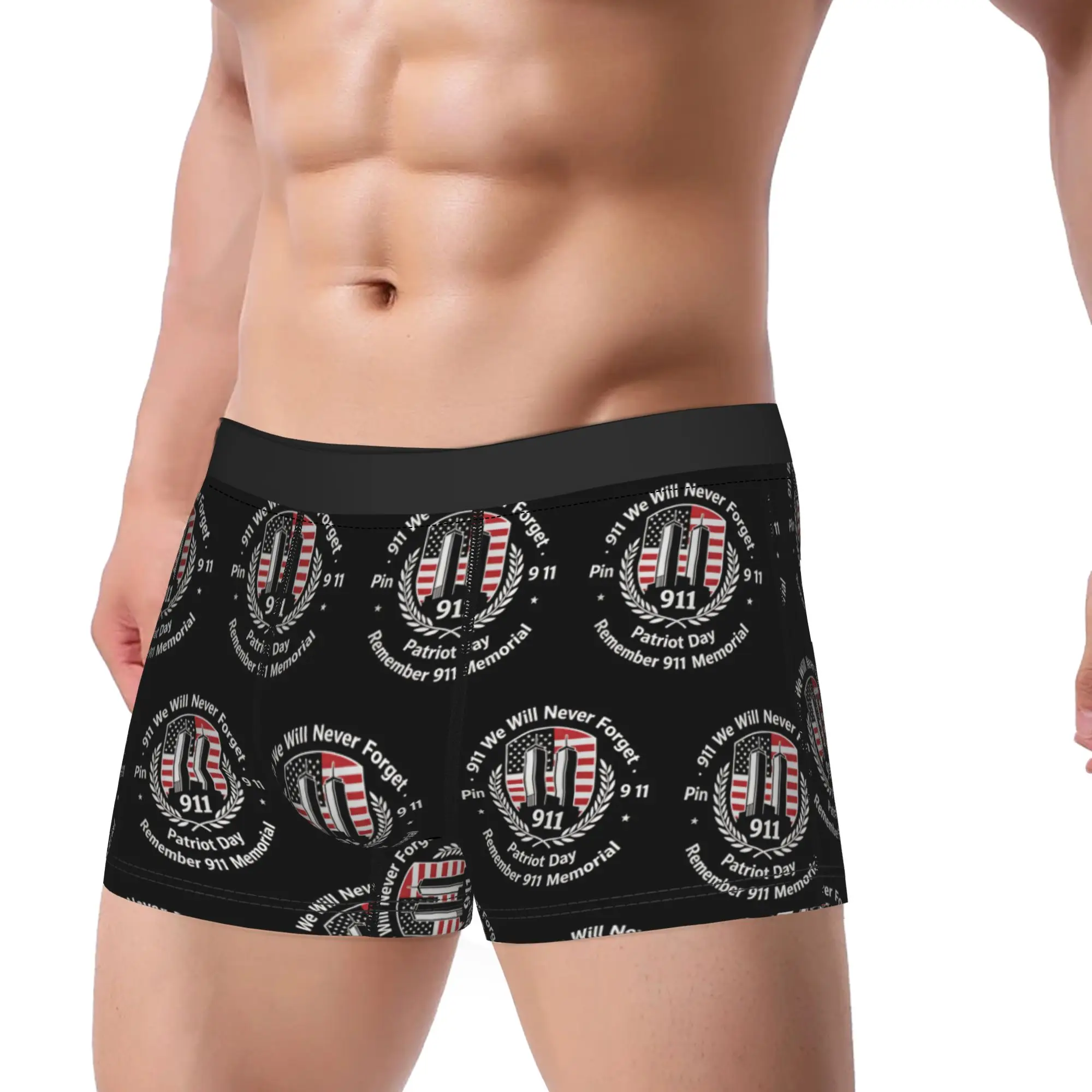 Circular Shield Wreath 911 Memorial Underwear  Custom DIY Trunk Quality Man Panties Comfortable Boxer Brief Birthday Gift