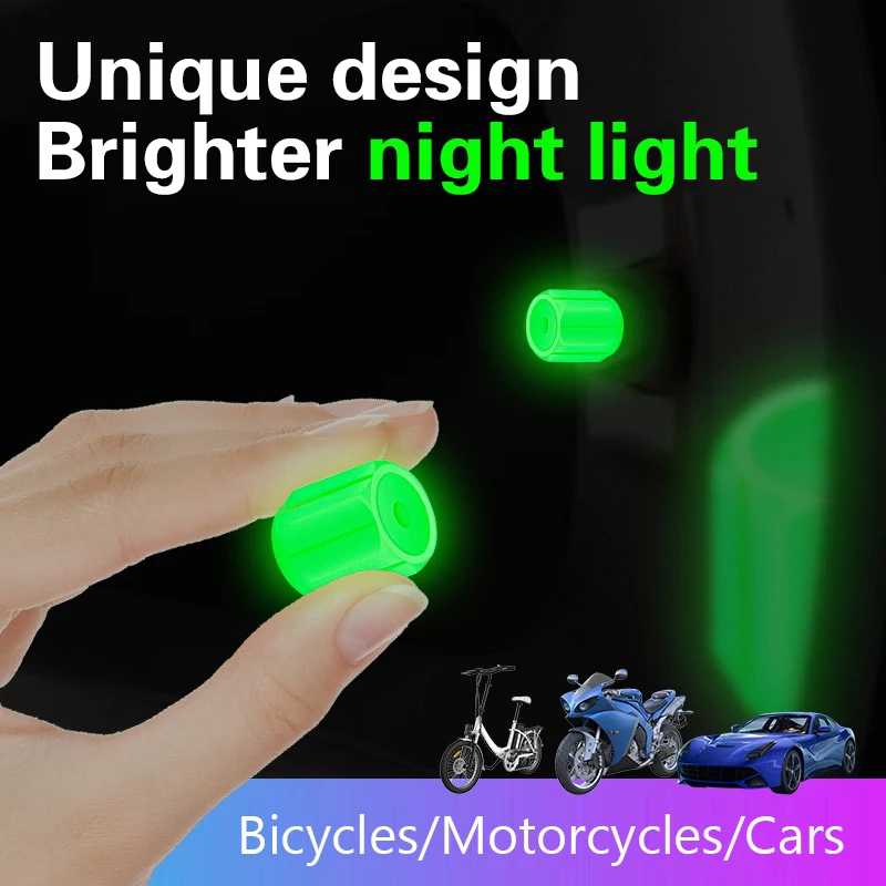 Luminous Tire Valve Caps For Car Motorcycle Bike Wheel Hub Styling Tool Glow In Dark Valve Stem Air Dust Rim Cover Accessory