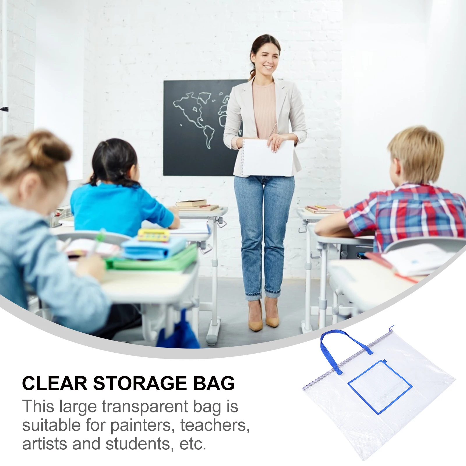حقيبة محمولة كبيرة وواضحة فنية من مادة PVC لوحة ملصق للتخزين منظم للطلاب والمعلمين والرسامين