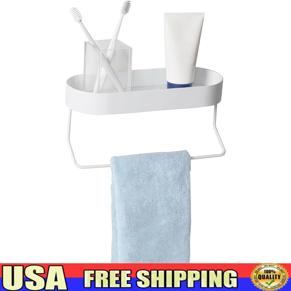 

Настенная полка для ванной комнаты с вешалкой для полотенец, овальный поднос, стальная конструкция, легко чистящийся органайзер, туалетные принадлежности, аксессуары для макияжа