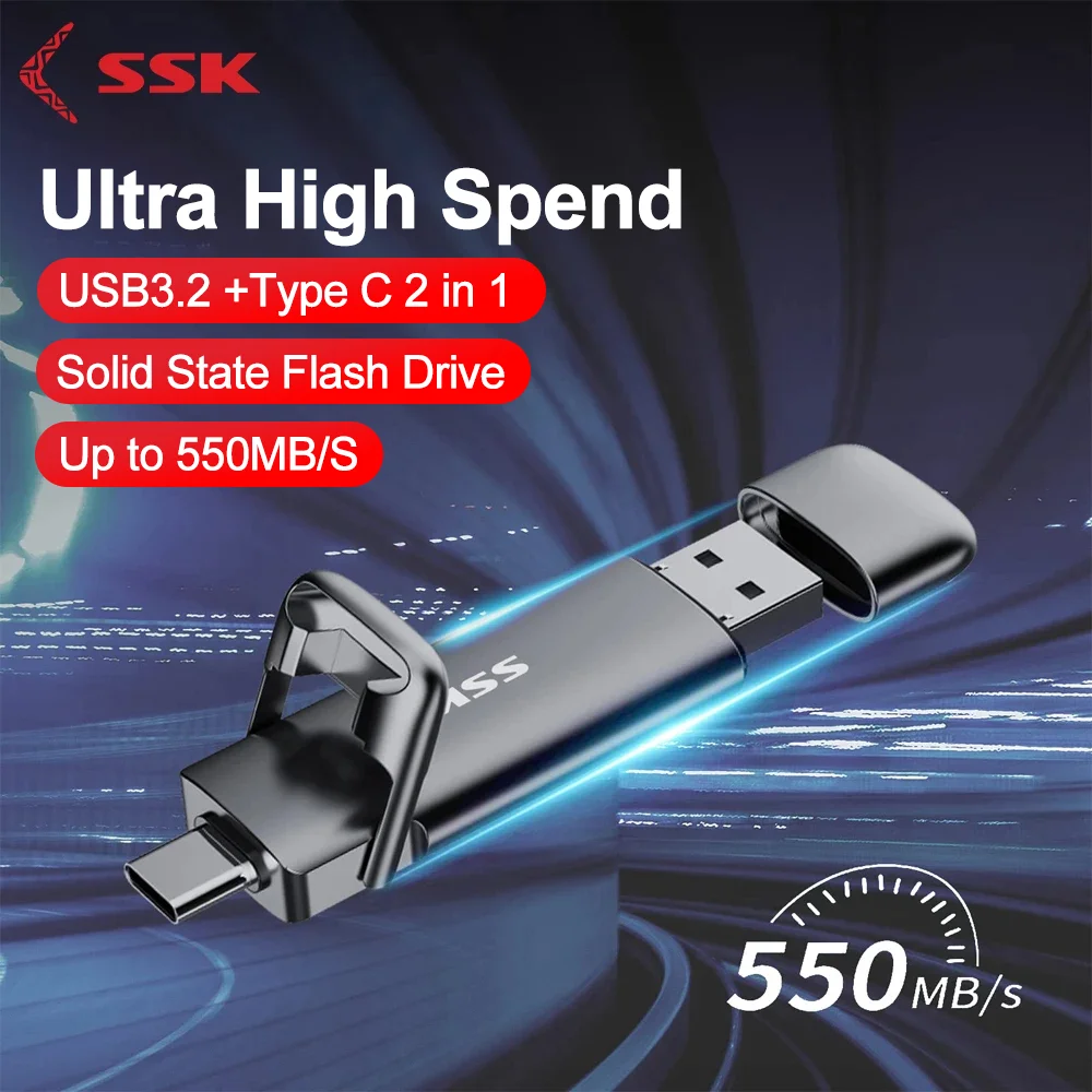 

SSK USB 3.2 Solid State Pen Drive 550MB/s High Speed USB Type C Flash Drive 2TB 1TB 512GB 256GB USB Gen 2 Pendrive Flash For PC
