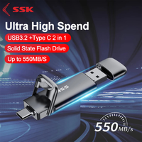 SSK USB 3.2 Solid State Pen Drive 550MB/s High Speed USB Type C Flash Drive 2TB 1TB 512GB 256GB USB Gen 2 Pendrive Flash For PC