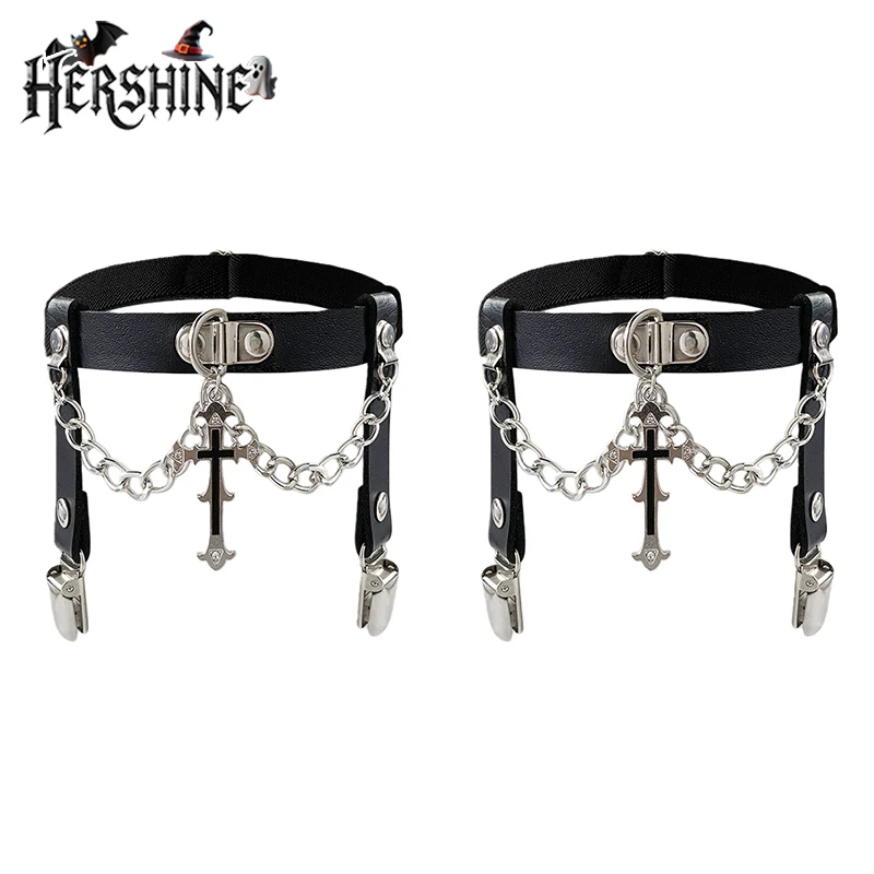 HERSHINE 2-Pack Women's Fashion Cross Chain Leg Straps/Sock Clips, Y2K Gothic Punk Harajuku Rock Hip Hop Style，spring，summer