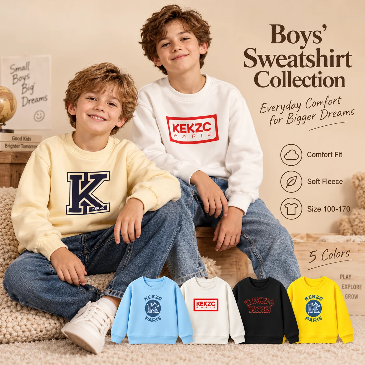 3-16Years baby Boys sweatshirt Children's winter clothing fashion New cotton warm Long sleeves letter print kids pullover hoodie