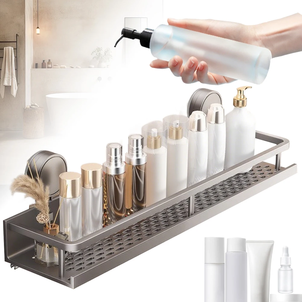

1pc Bathroom Organizer with Hooks Wall Mounted Aluminum Bathroom Shelves Space Aluminum Shower Storage for Bathroom and Kitchen