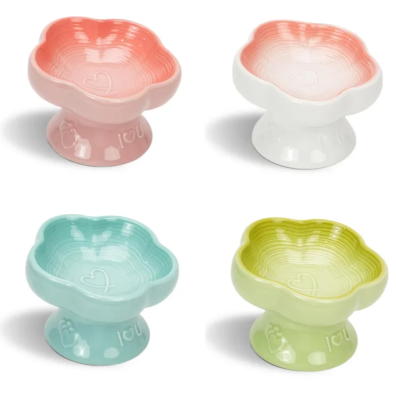 

Ceramic High Footed Pet Bowl Heart-shaped Slanted Mouth Neck Protection Splash Proof for Dogs Cats Pet Accessories