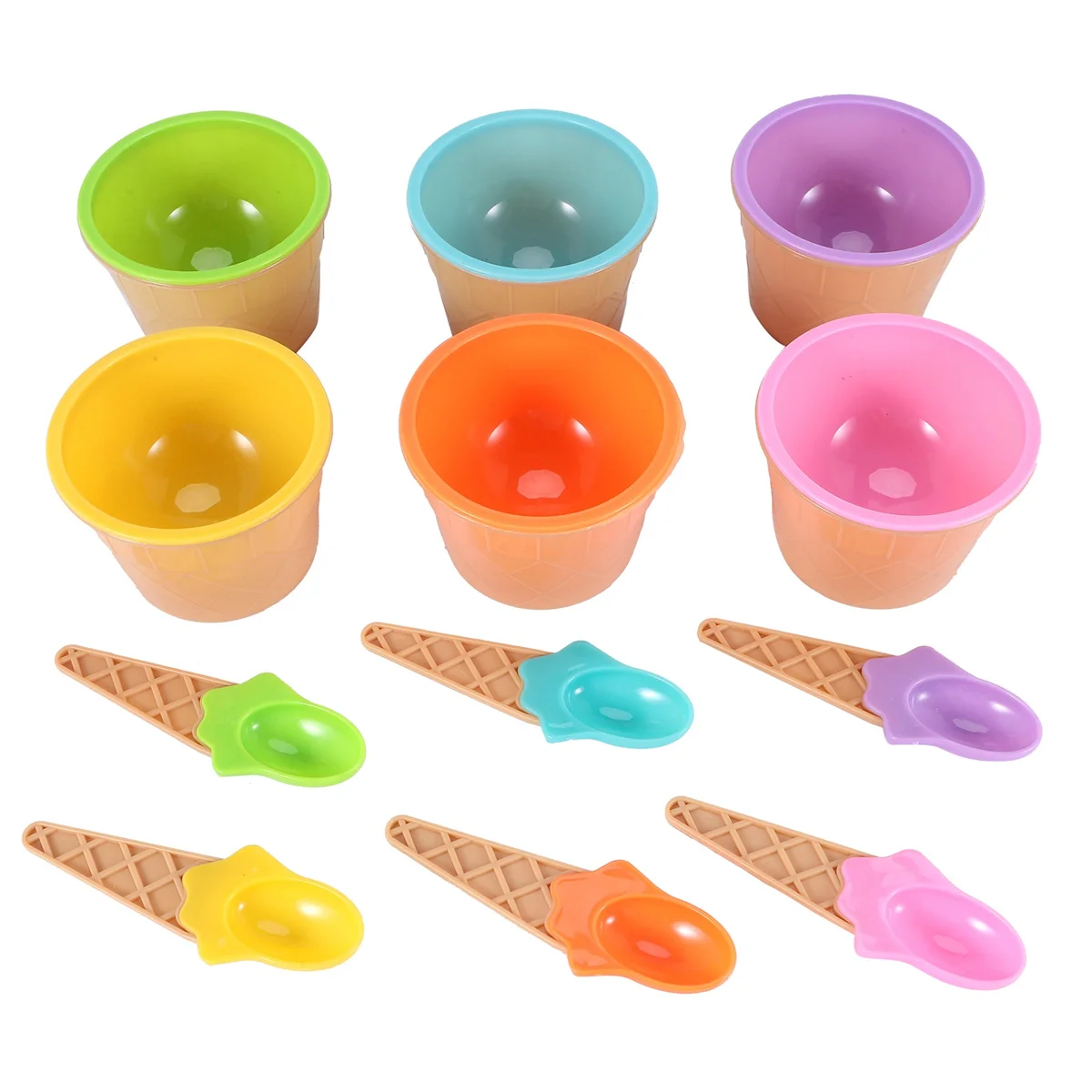 Y14A6Pcs Ice Cream Bowl Set Different Color Ice Cream Spoon Bowl Tableware Set Creative Children Cartoon Bowl