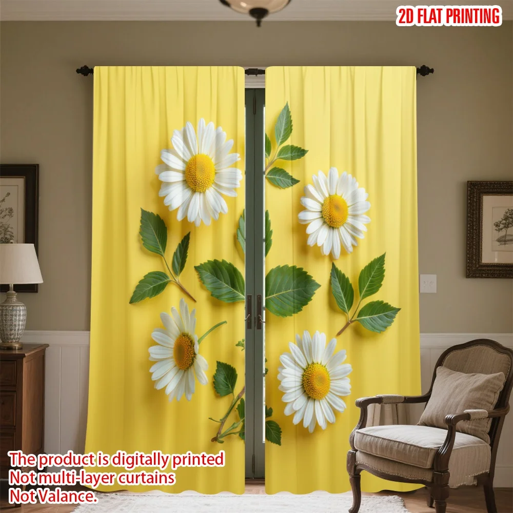 

2D flat printing 2pcs Curtain Daisies on Yellow Digital Printed Polyester Drapes Festive Curtains Perfect for Indoor