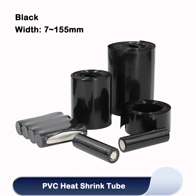 7mm ~ 155mm Black PVC Heat Shrink Tube Pack 18650 Lipo Battery 1M~20M Insulated Film Wrap Lithium Case Protection Cable Sleeve