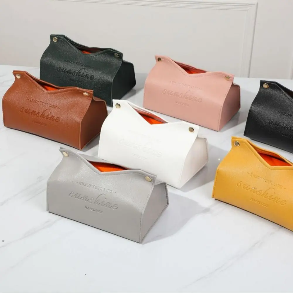 Solid Color Tissue Box Multi-purpose Foldable Toilet Paper Case Storage Case PU Leather Tissue Paper Storage Bag