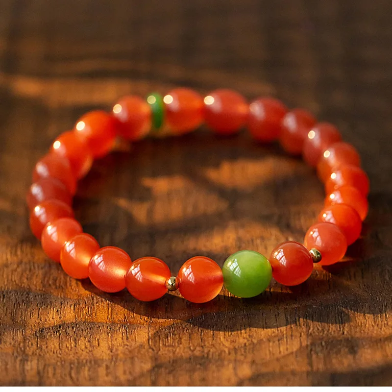 

Элегантный браслет из красного агата Nanhong Hetian Jade с бусинами