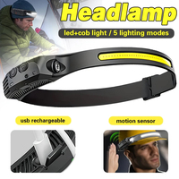 LED Sensor Headlamp Built-in Battery USB Rechargeable COB Head Flashlight Headlight LED Head Torch Camping Fishing Search Light
