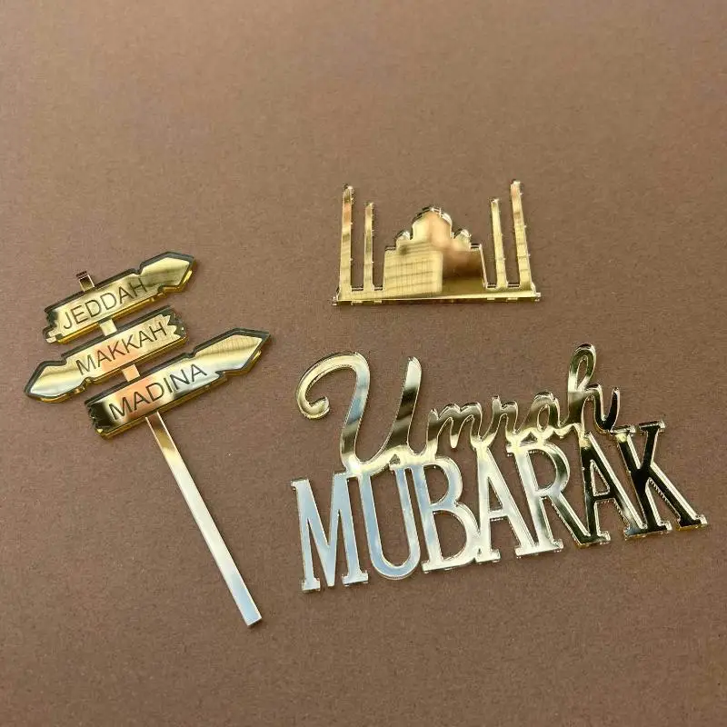 1 Set Acryl-Cake-Topper Umrah Mubarak Acryl-Kuchendekoration Festliche Kuchendekoration für Mondphasen-Themenpartys