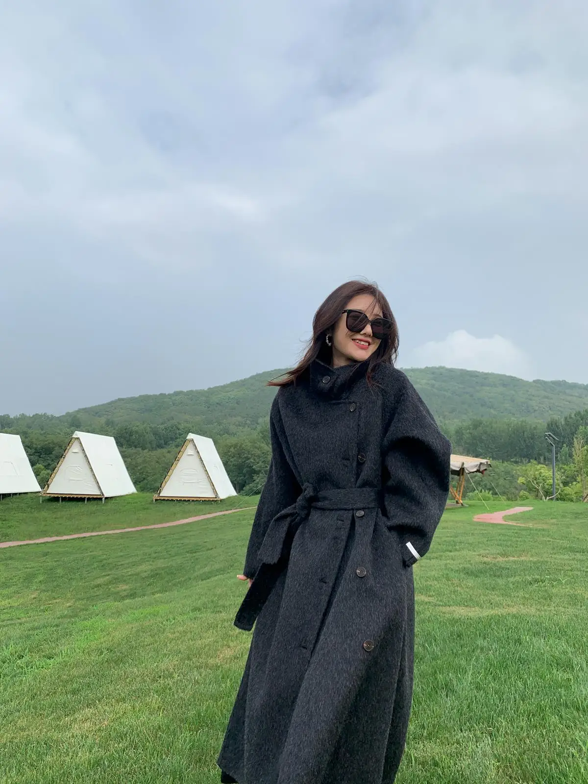 

Double-Faced Camere Woolen Coat Long Slant Button Design Stand Collar Autumn Winter New Sle Korean Version Straight Cut