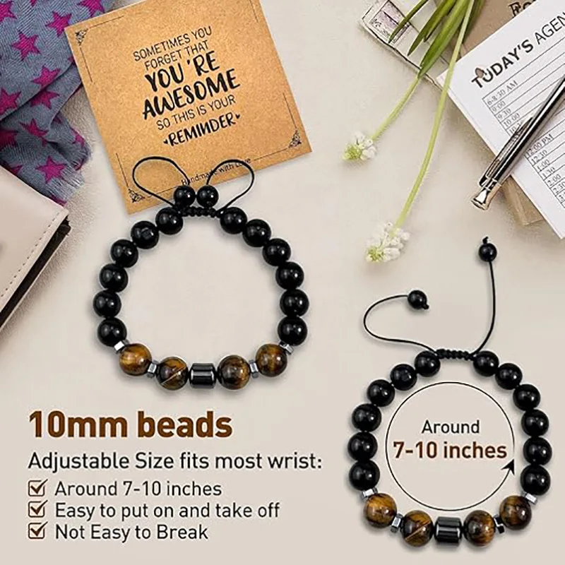 Natural stone, black gallstone, tiger's eye stone, beaded, anti-alcoholism, reduced drinking, smoking, elastic chain men