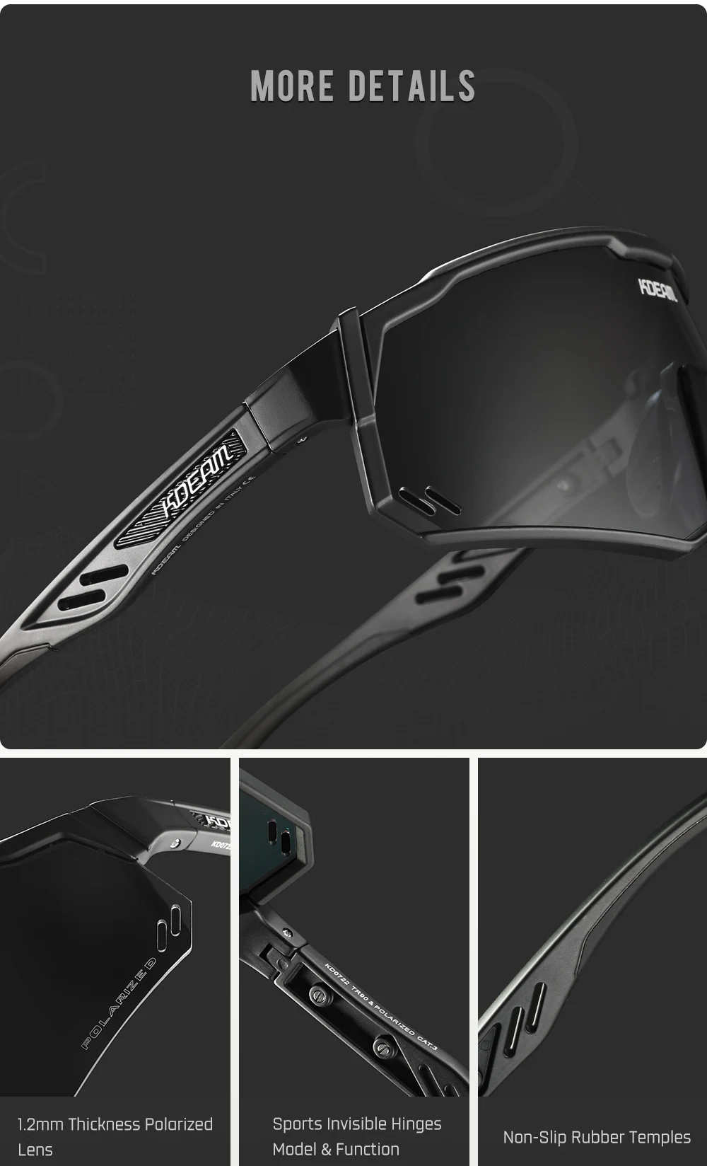 Kdeam High-End-Sports onnen brille polarisierte Herren-Fahrrad brille abnehmbarer Tr90-Rahmen und Nasen pads leicht auszu tauschen – Detail 11