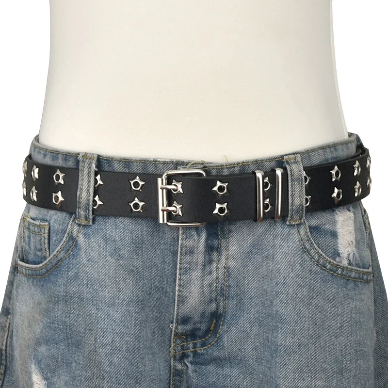 

Star Eye Rivet Belt Goth Style Double Pin Buckle Man/woman Fashion Casual Puck Style Pu Leather Waistband Jeans Y2k Accessories