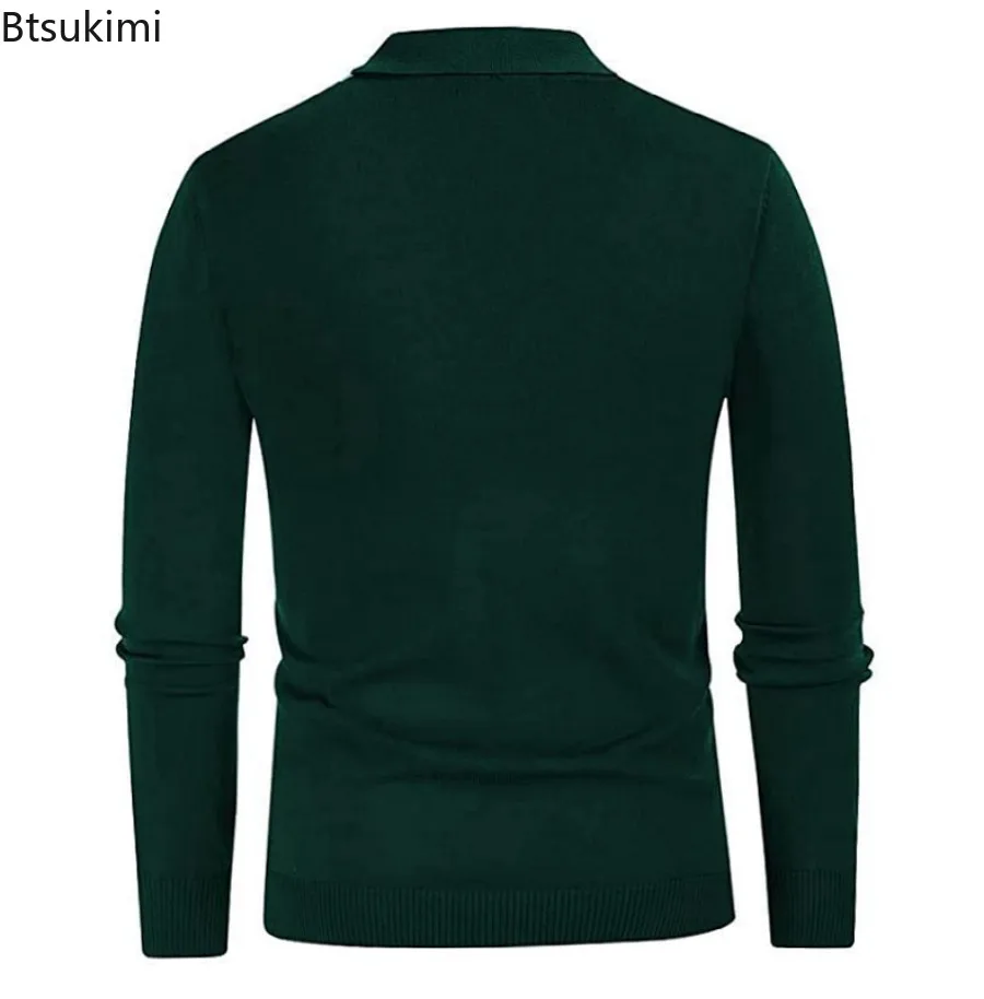 2024 New Men's Spring Thin Knitwear Sweaters Men Business Casual Long Sleeve Knit Cardigan Fashion Striped Tops Polo Shirts Male