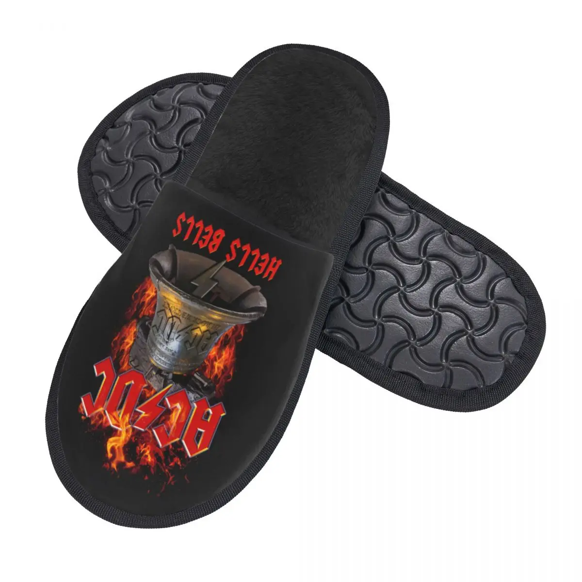 Custom AC DC Hells Bells Memory Foam Slippers Women Cozy Warm Retro Rock Heavy Metal House Slippers