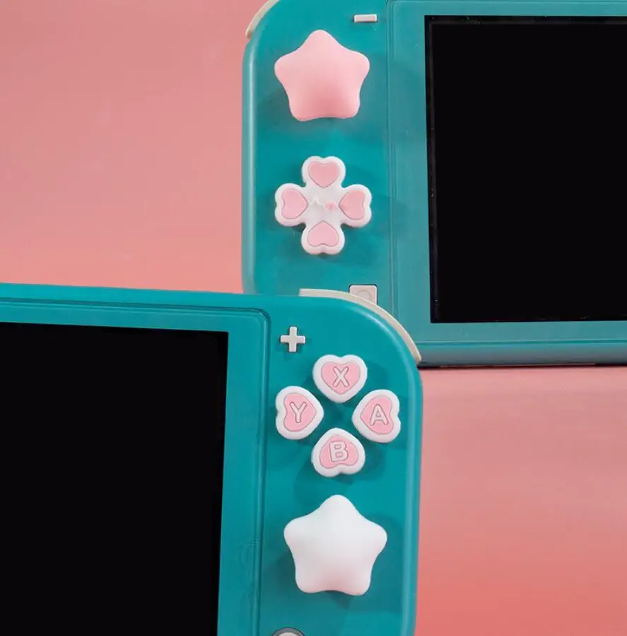 Pink Purple Love Silicone Soft D-pad Cross Button ABXY Key Sticker Skin Case For Switch Lite Console Thumb Stick Grip Cap Cover