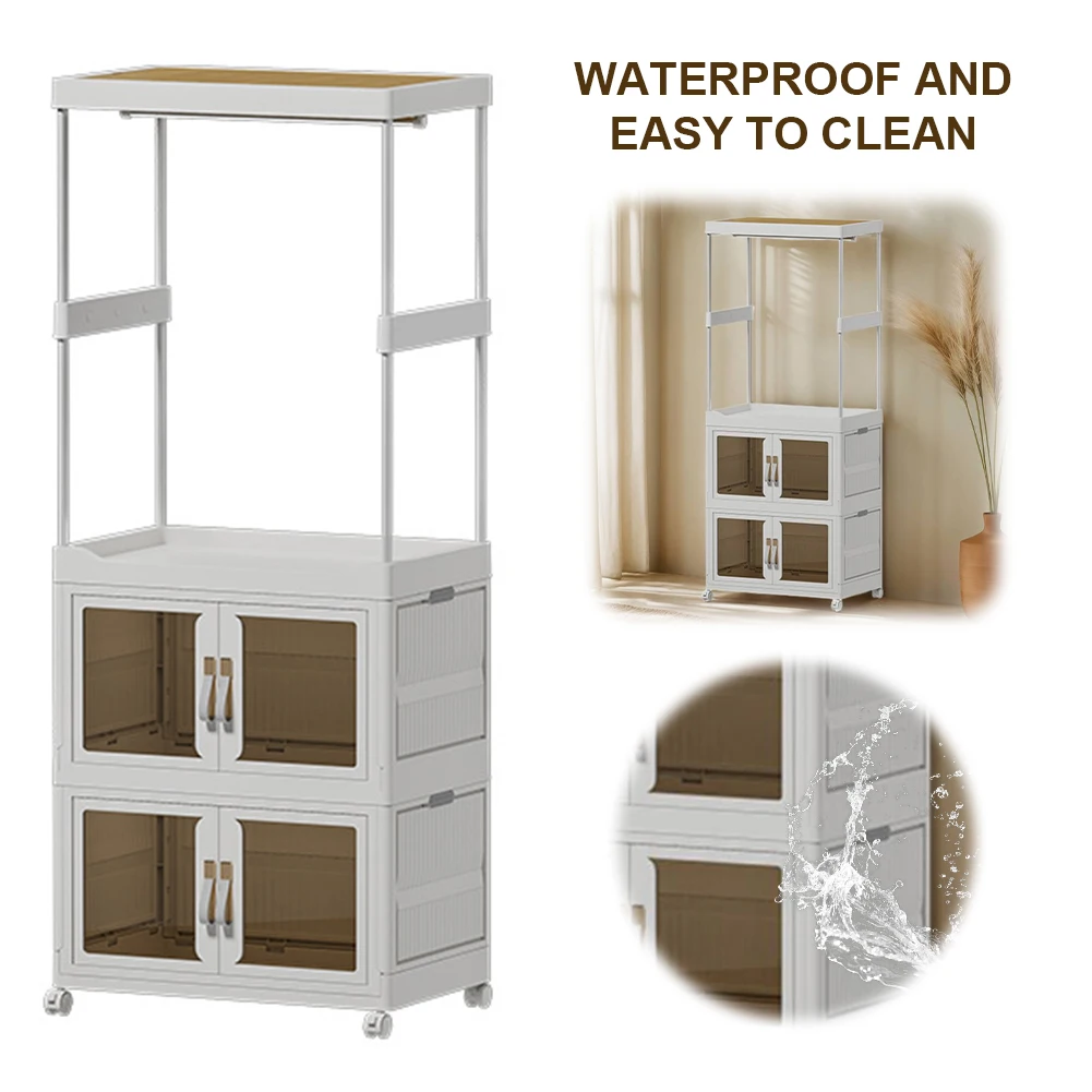 

Mobile Wardrobe Clothes Organizer with Haging Rod & Cabinet Clothing Storage Shelf Wardrobe Closet Rack for Home Storage