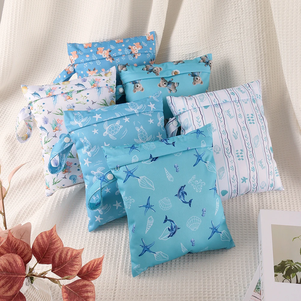 3pcs Portable Baby Diaper Bag Printed Wet Dry Nappy Handbag Stroller Carry Pack Travel Wetbag Small Size