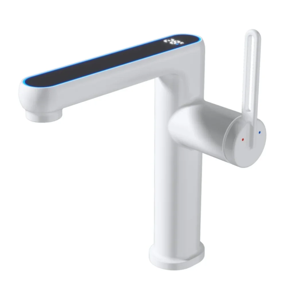 Basin Faucet Inlet Pipe Temperature Display Basin Faucet LED Light 2 Modes Sprayer Water Sink Mixer Tap Home Improvement