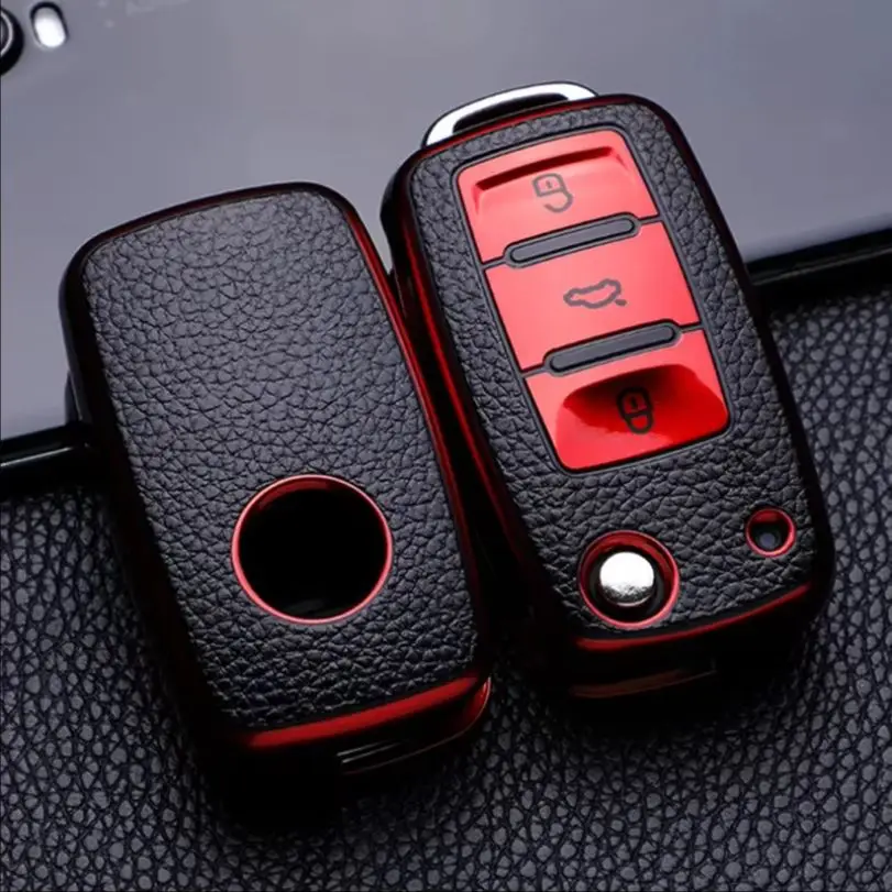 

Leather TPU Car Key Case Car Key Full Cover Protection Bag for VW Volkswagen Polo Tiguan Passat Golf Jetta Lavida Skoda Octavia