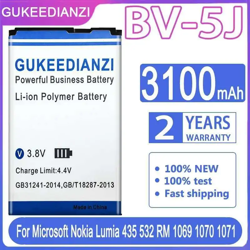 

BV-5J Fast Charging For Microsoft Nokia Lumia 435 532 RM 1069 1070 1071 BV 5J 3100Mah Premium Replacement Mobile Phone Battery