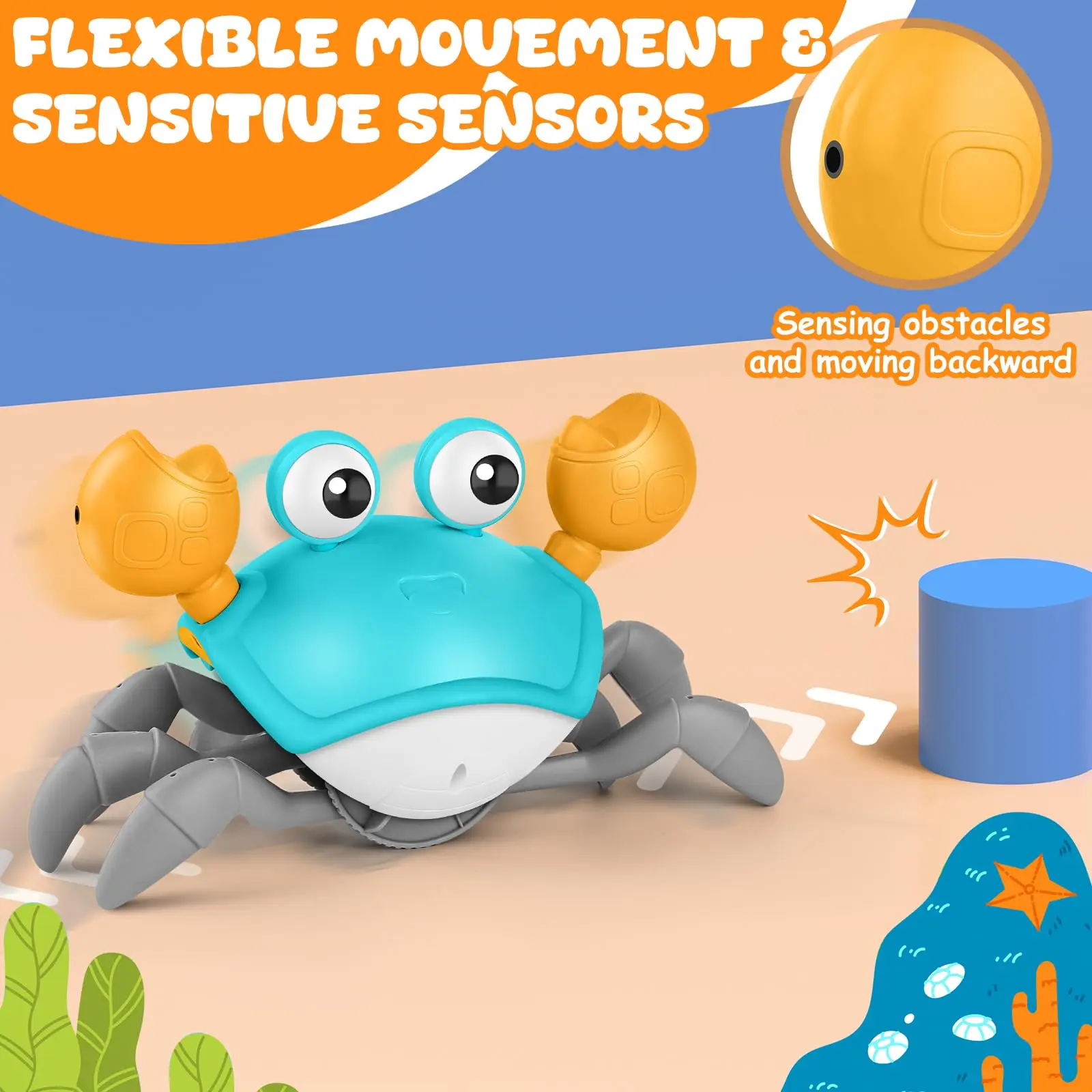 Escape Crab Auto-sensing Function Children Crawling Avoiding Obstacles Electronic Pet With Music Baby Walking Toy birthday Gifts