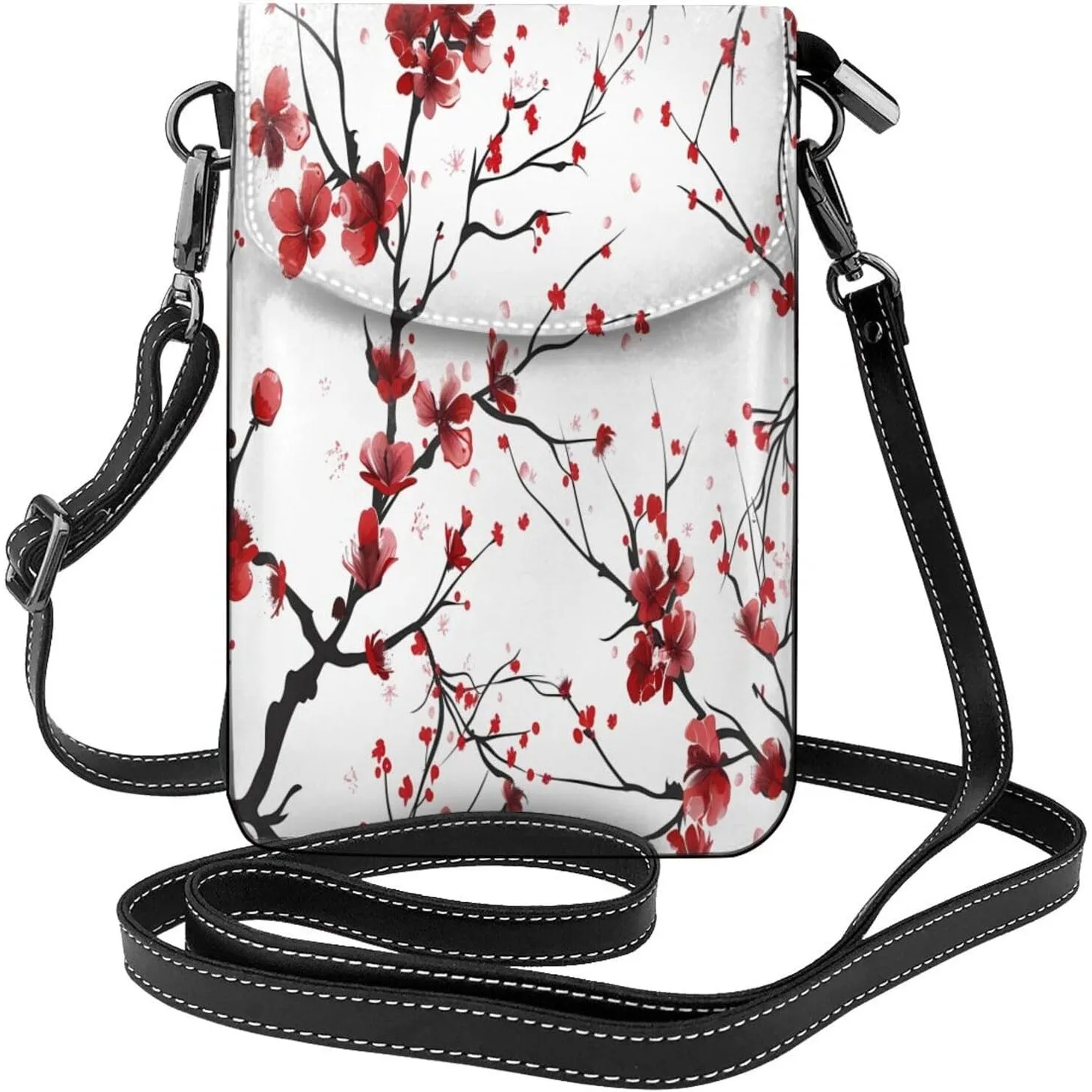 

Японская кожаная сумка через плечо с цветами вишни для женщин, небольшой кошелек для мобильного телефона, мини-сумка для телефона на плечо, кошелек