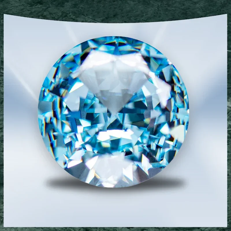 Z-Hot Sell Cubic Zirconia Crushed Ice Cut No Certificate Round Shape Ice Crystal Blue Color Charms Beads Jewelry Making Bracelet