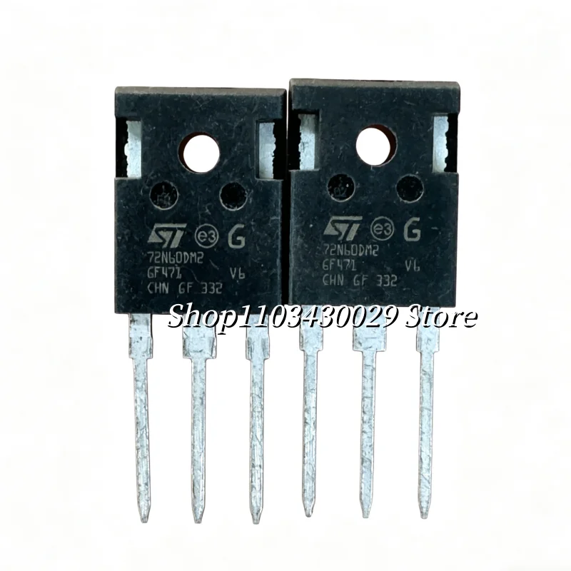 10Pcs STW72N60DM2 68A 600V N-Channel Power MOSFET TO-247 Transistor for High Power Equipment Repair