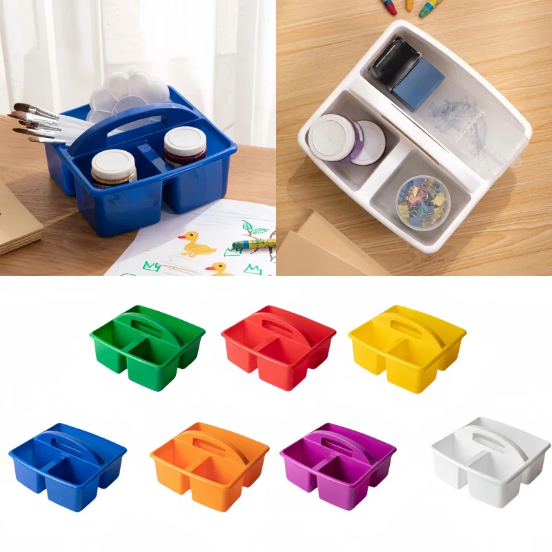 Taşıma Kolu Taşınabilir Çok Amaçlı Sanat El Sanatları Caddies 3 Bölmeli Depolama Caddy Saplı Plastik Bölünmüş Sepet Kutusu Kutusu