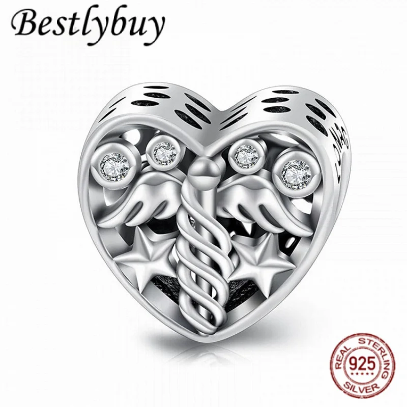 

NEW 925 Sterling Silver Set With Zircon Heart-shaped Charm Beads Fashionable Jewelry Accessories