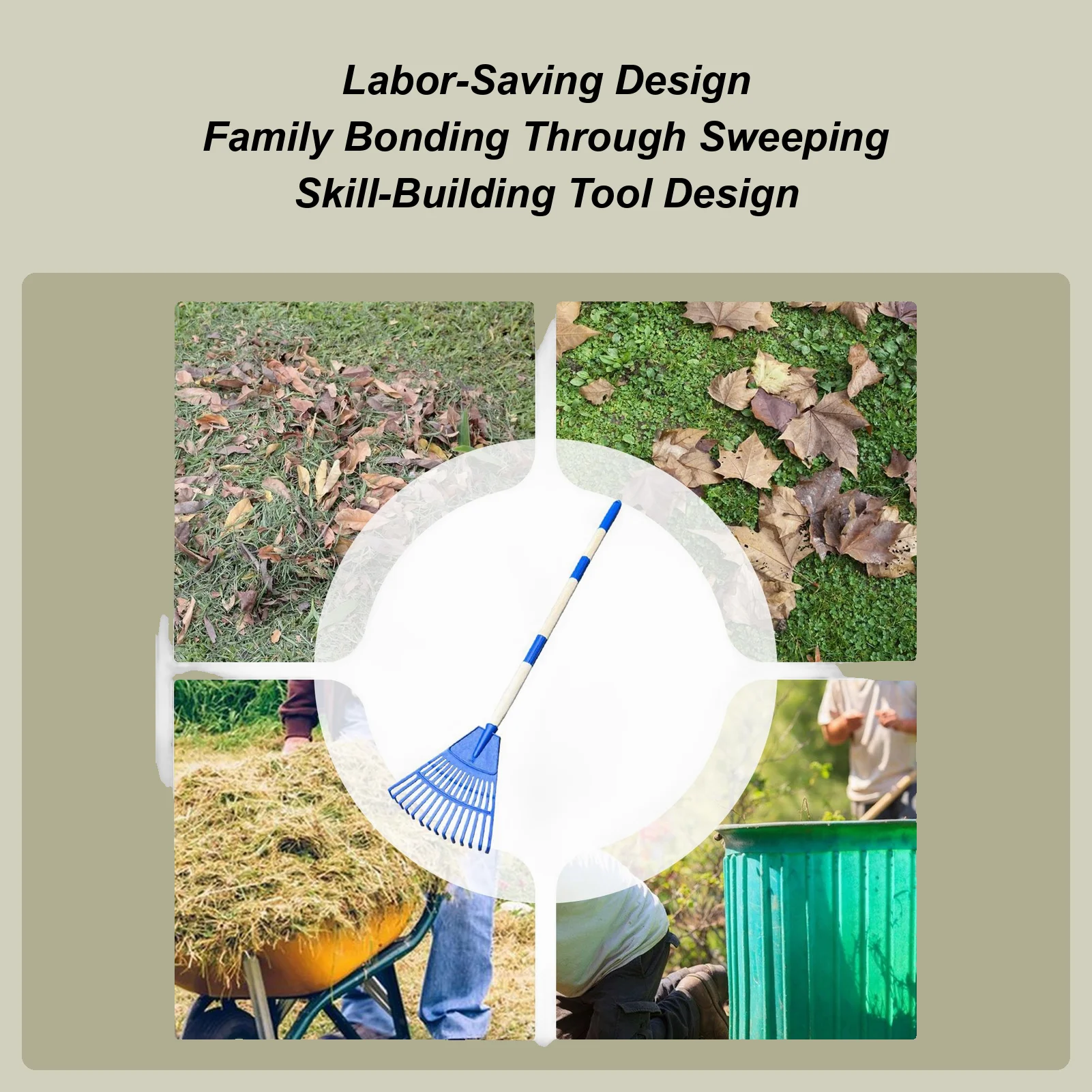 Leaf Rake Fan-shaped 14-tine Grass Rake With Long Handle Broom With Ergonomic Handle For Garden Landscape Camping Outdoors