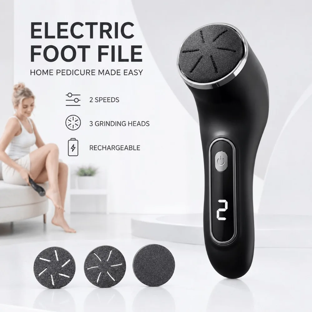 Electric Foot Grinder, USB Rechargeable Callus Remover with Vacuum, 2 Speed, 3 Grinding Heads for Dead Skin and Hard Heel Care