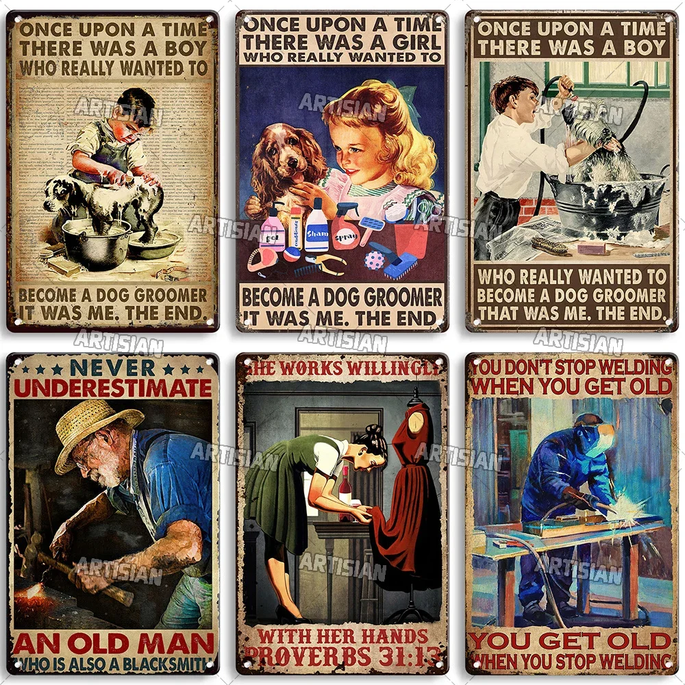 Artisian Architect Metal Sign Pet Groomer Tailor  Tin Poster Barber Bartender Astronaut Milker Magician Blacksmith Welder Plate