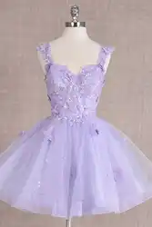 3D Butterfly Short Sleeveless Tulle Sequins Homecoming Dress with A-line Appliques Cocktail Dress Glitter Skirt  Graduation Dres