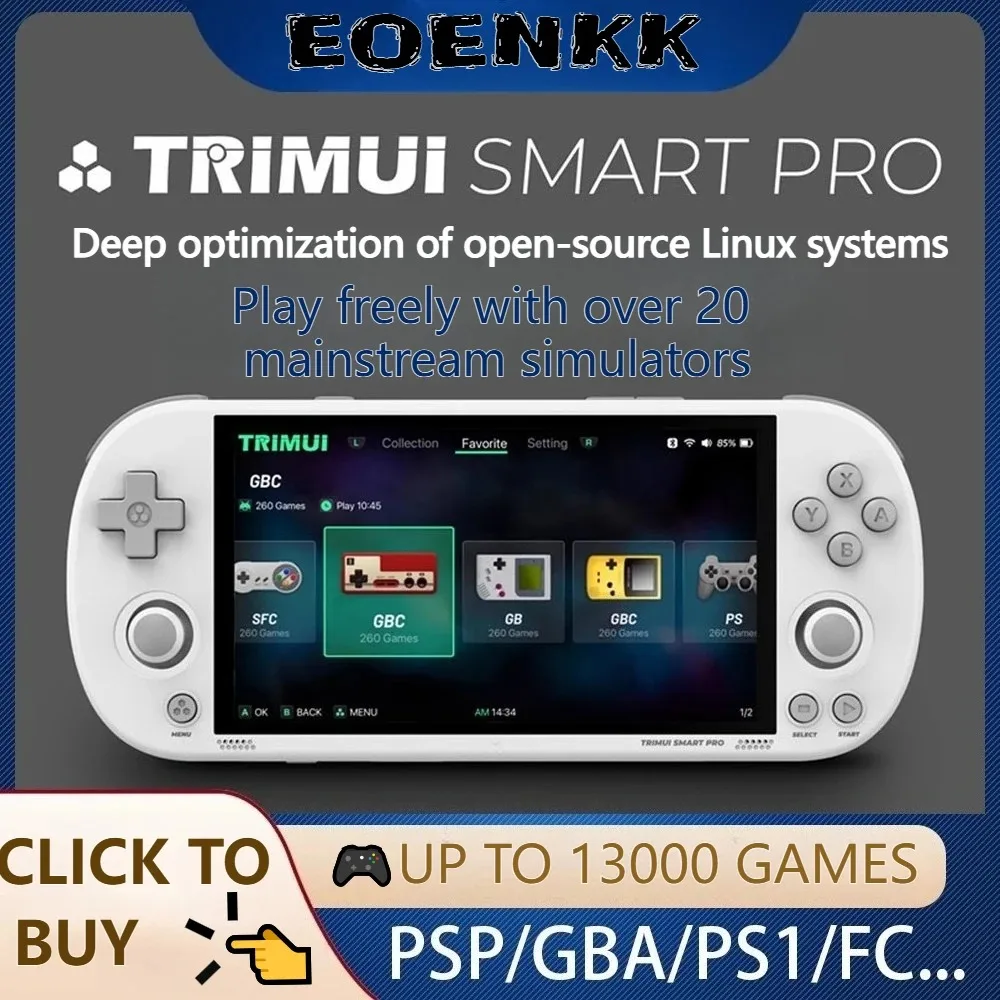 

EOENKK Trimui Smart Pro Handheld Game Console 4.96'' IPS Screen Linux System RGB Light Joystick Retro Video Game Console Gift